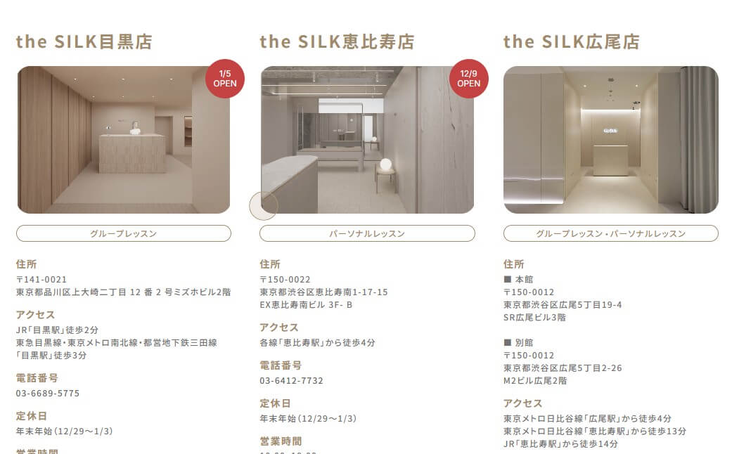 the SILKのレッスン形式比較
